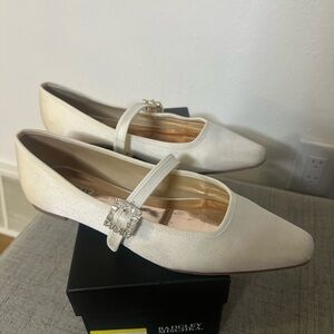 Badgley Mischka White Flats with Crystal Buckle